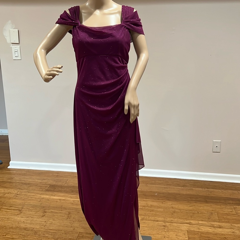 Sexy wine colored evening gown by ALEX in size 4.